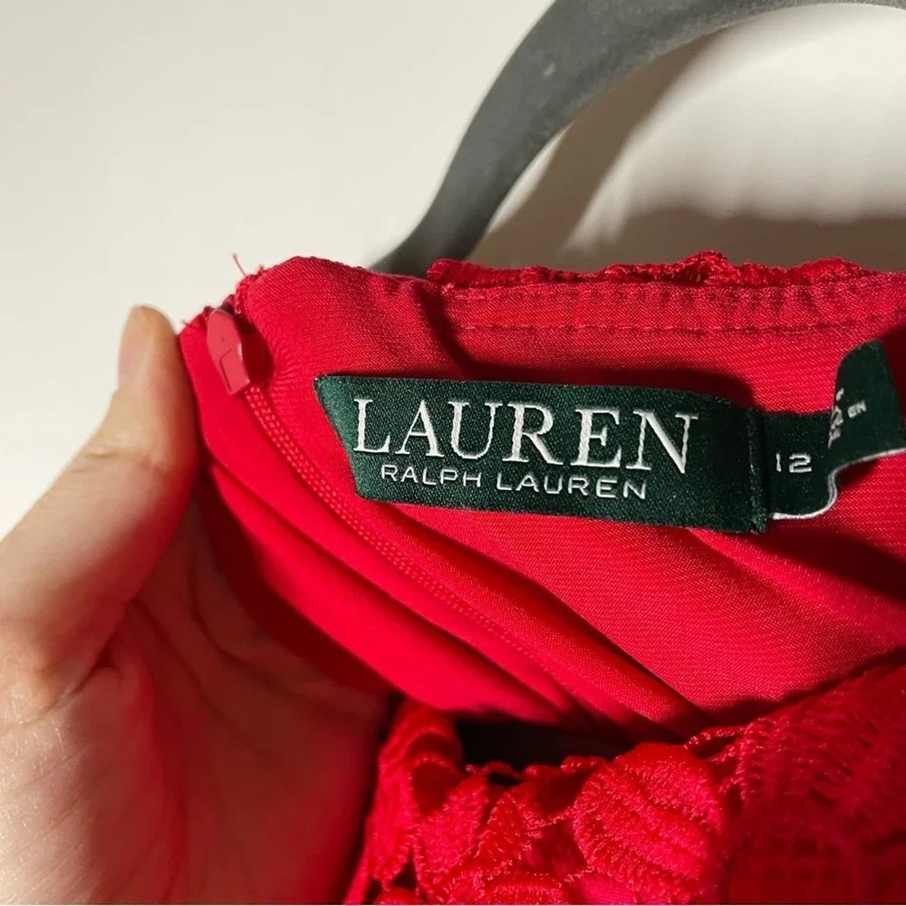 Lauren Ralph Lauren Red Floral Lace Sleeveless Sheath Dress Size 12 - Picture 2 of 8